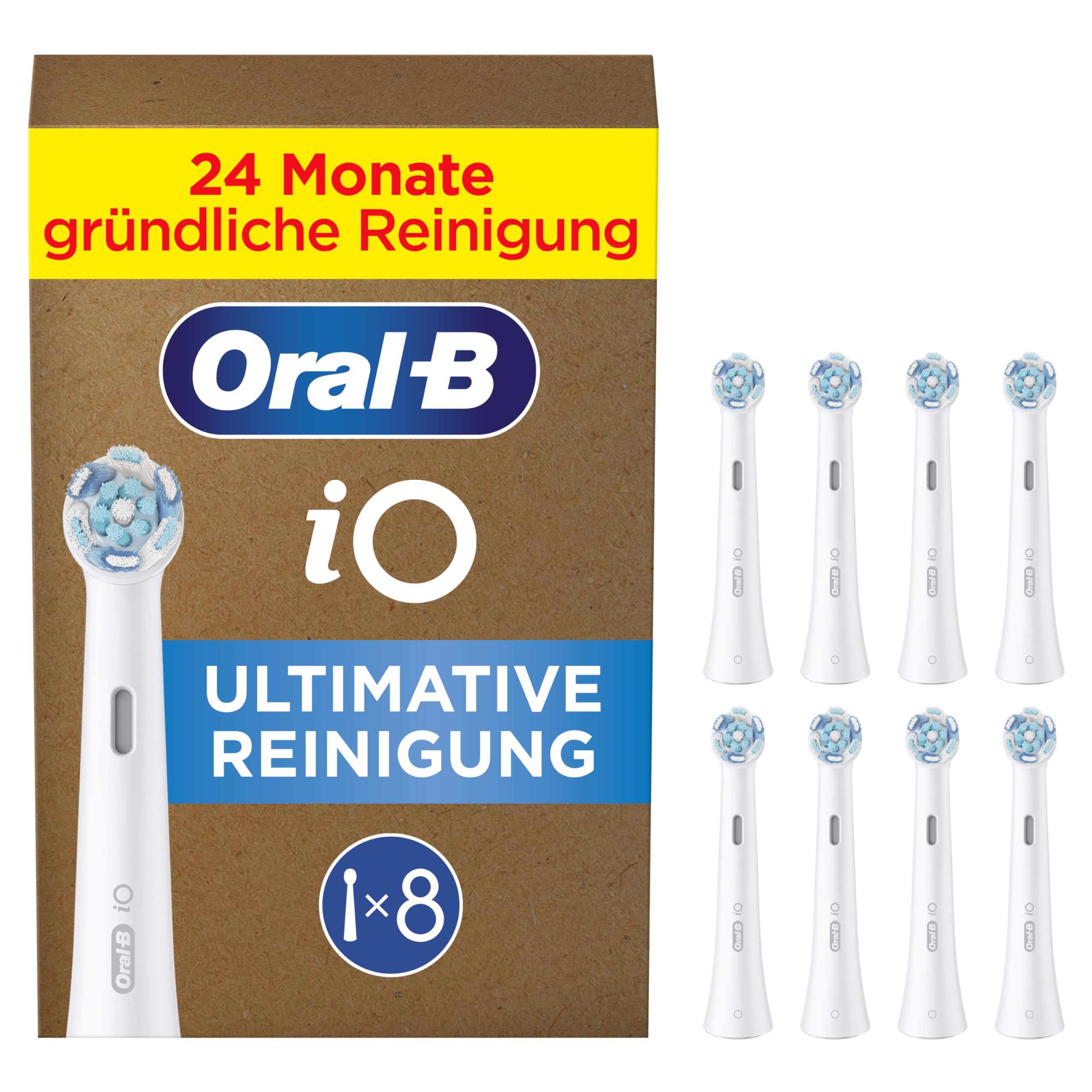 Oral-B iO Ultimative Reinigung Aufsteckbürsten — ORIGINAL Zahnbürstenaufsatz für Elektrische Oral-B iO Zahnbürsten — Ersatzbürsten, Bürstenköpfe für Tiefenreinigung & Plaqueentfernung — Weiß, 8 Stück
