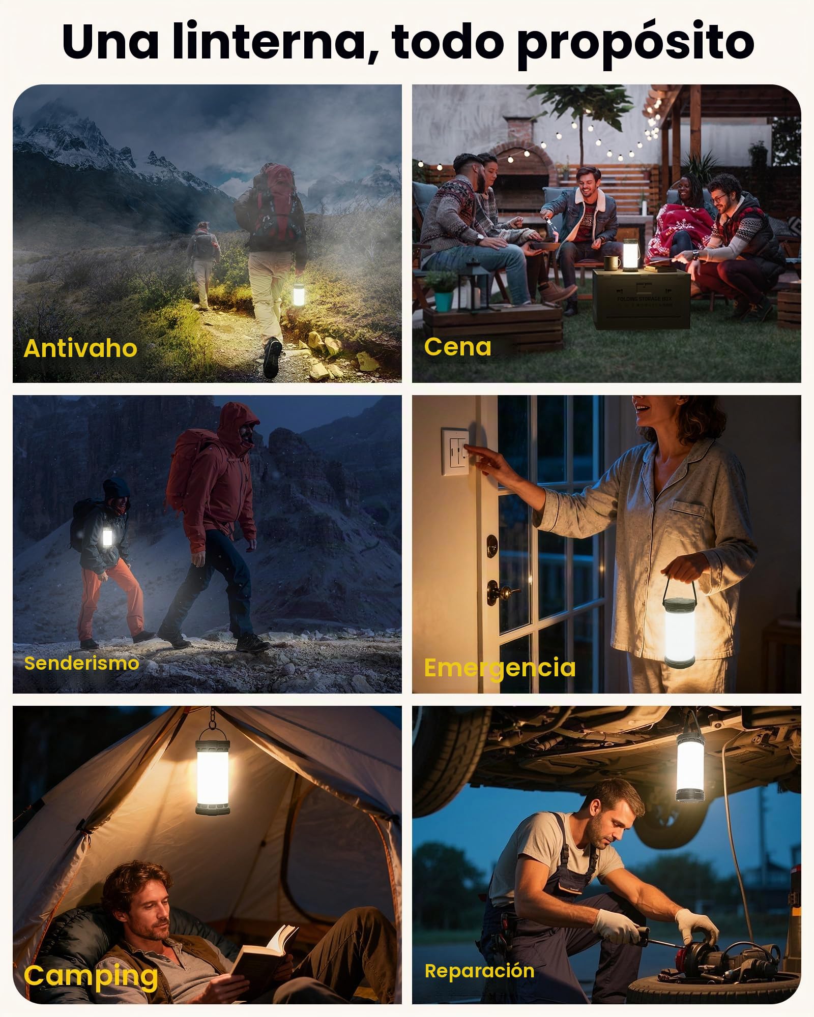 Glocusent Lámpara Camping Recargable 1500 LM, Linterna LED Recargable, 135 LED, 200 h, 5000 mAh, 3 Colores y 5 Niveles de Luz, Luz Camping con SOS, para Apagones y Senderismo