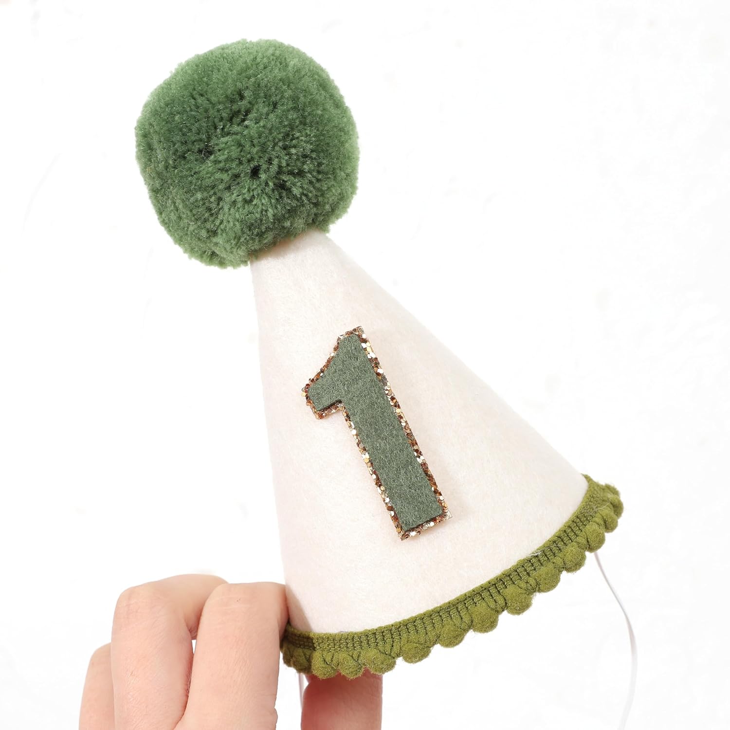 Wild One 1st Birthday Cone Hat - Greenery First Birthday Party Hat for Baby Boys, Olive Party Crown for Boy - Image 9