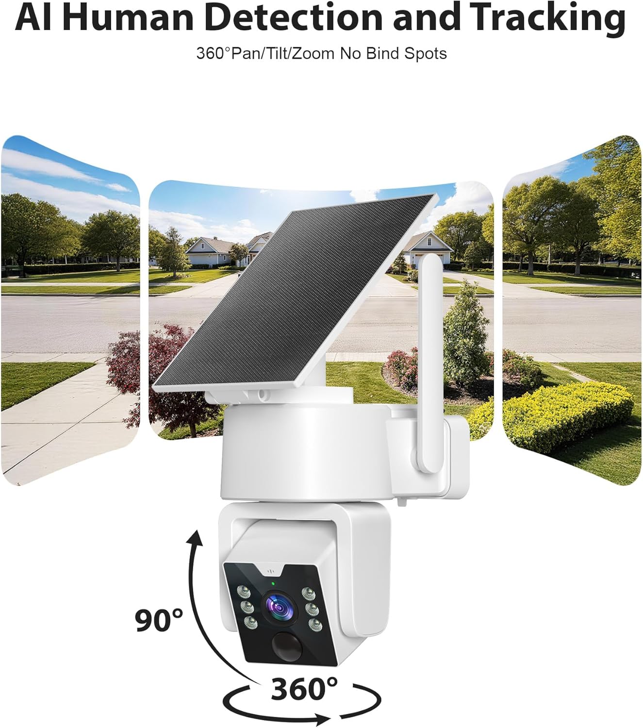 5G & 2.4G Wi-Fi Outdoor Camera Wireless,Solar Security Cameras Wireless Outdoor, 2K 360° PTZ Camera, Solar/Battery Powered, PIR Human Detection, Color Night Vision,Two-Way Voice Calling,Alexa