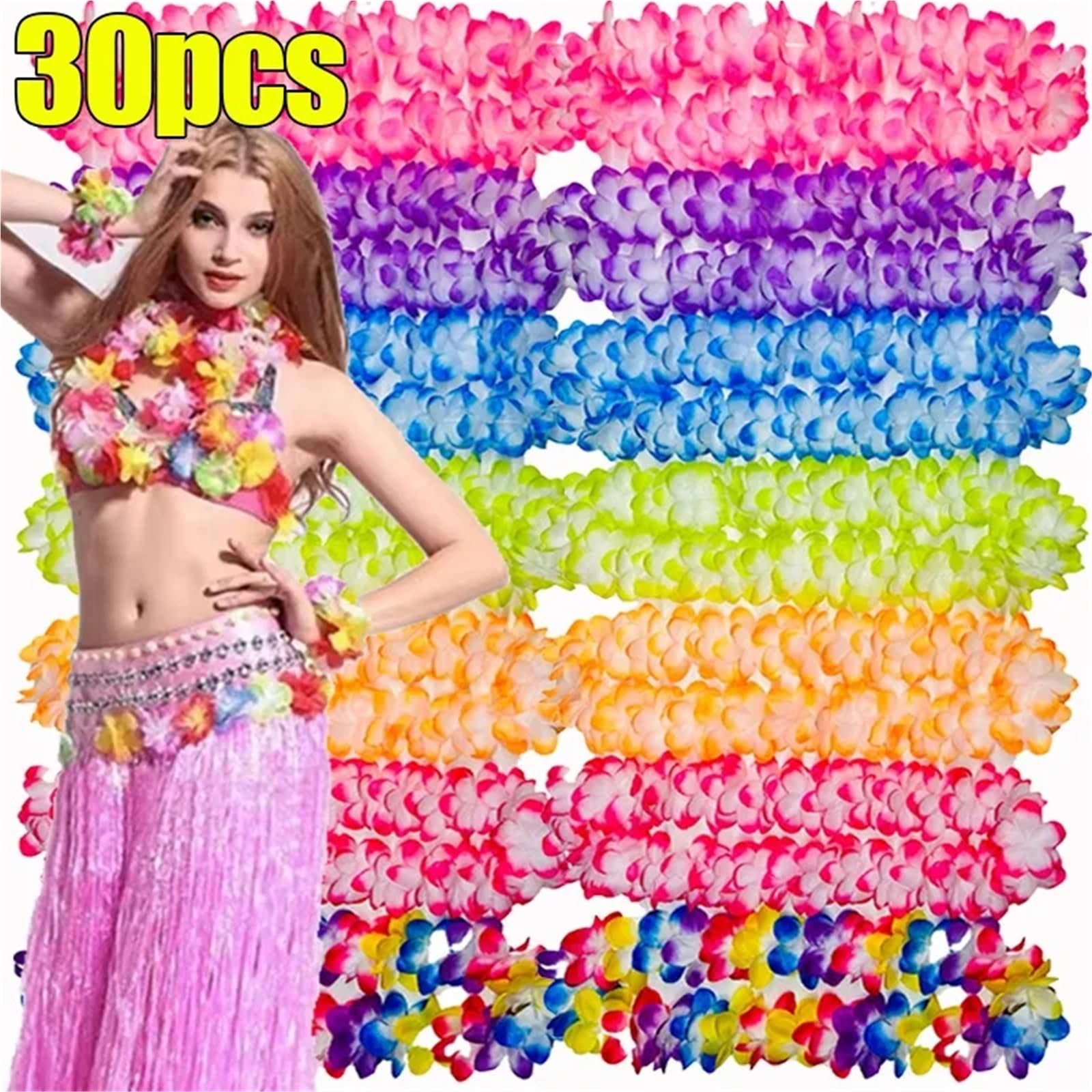 Hawajskie kwiatowe girlandy, 20/30 szt. Hawajski wianek ze sztucznych kwiatów na przyjęcie urodzinowe plaży(Color a,30PCS)