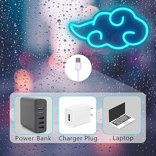 Miniatura 4 de Dleouly Letrero de neón de anime, letreros LED de neón de nube azul para decoración de pared, letreros de neón regulables para juegos, luz de neón