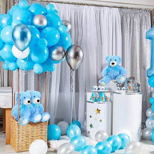Miniatura 6 de Lenwen Paquete de 10 osos de peluche azules a granel, bonito oso de peluche de 14 pulgadas, osos de peluche para baby shower, cumpleaños, boda,