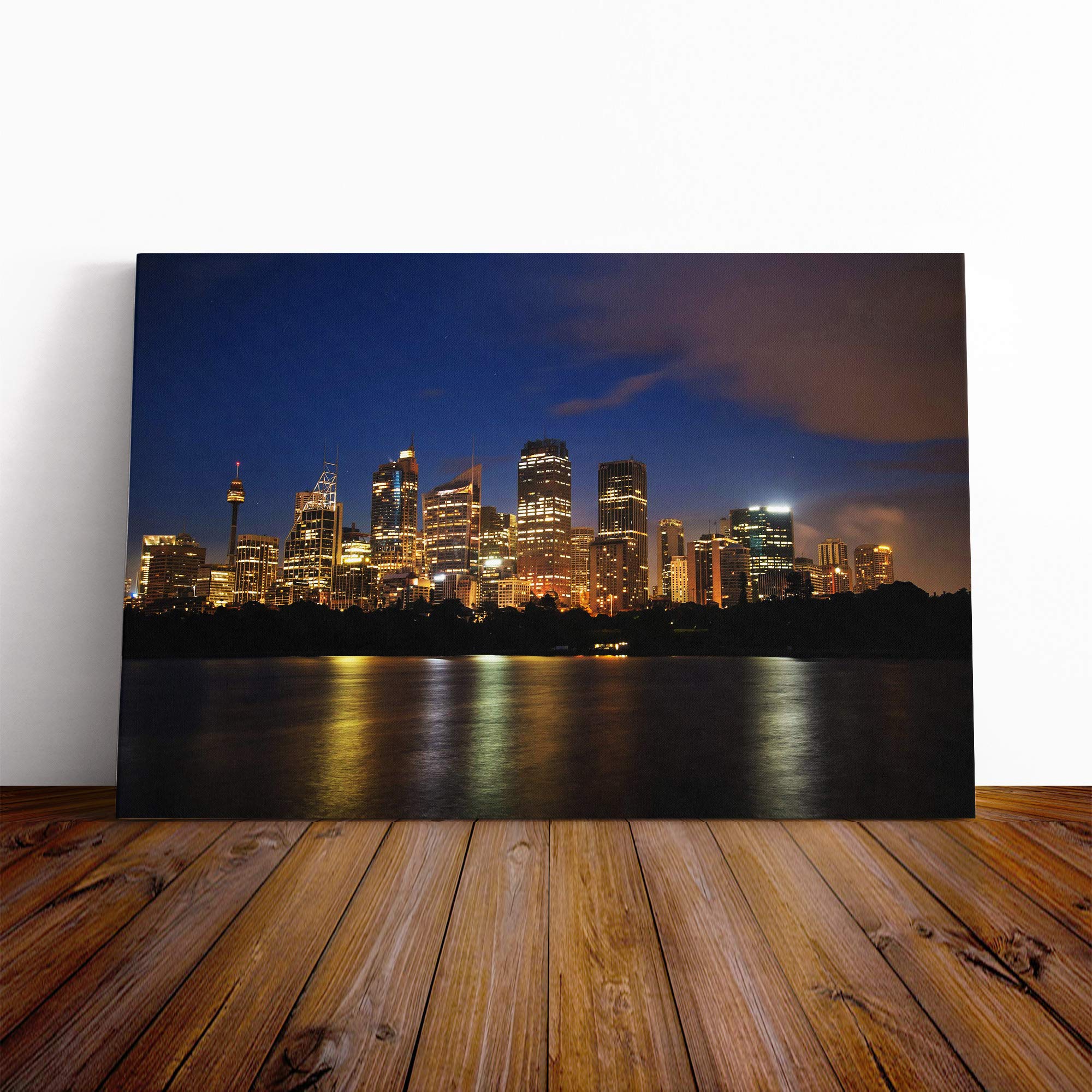 Sydney Australia Skyline at Night Canvas Print | Gallery Wrapped 30mm Frame Wall Art | 30x20 inches | Ready to Hang | Modern Cityscape Picture | Living Room Bedroom Lounge Office