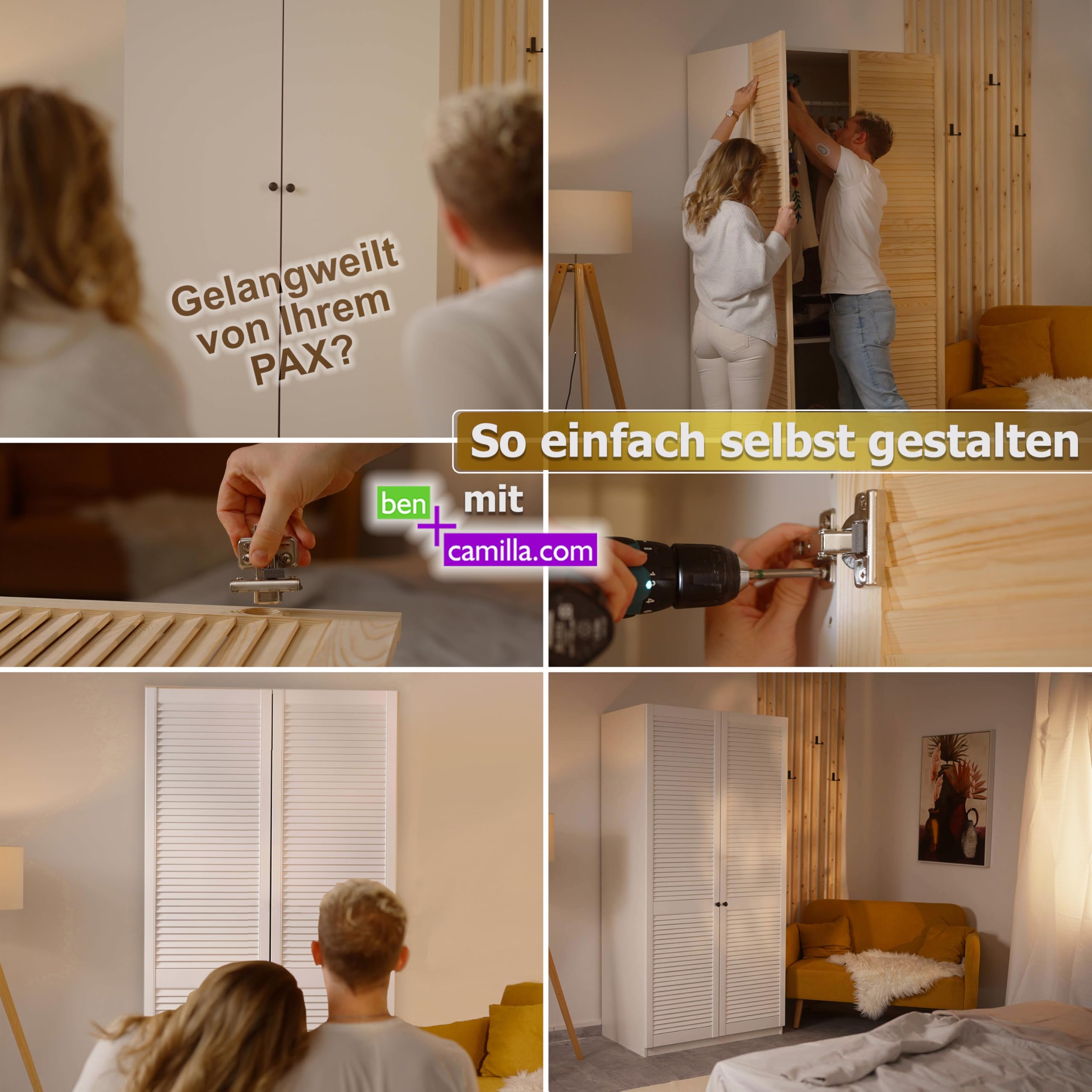 Lamellentür passend zu IKEA PAX Kleiderschrank 236 cm | in Weiß Premium Lackiert | Schranktür 229 x 49,4 cm mit offener Lamellen-Optik | Hochwertiges Massivholz