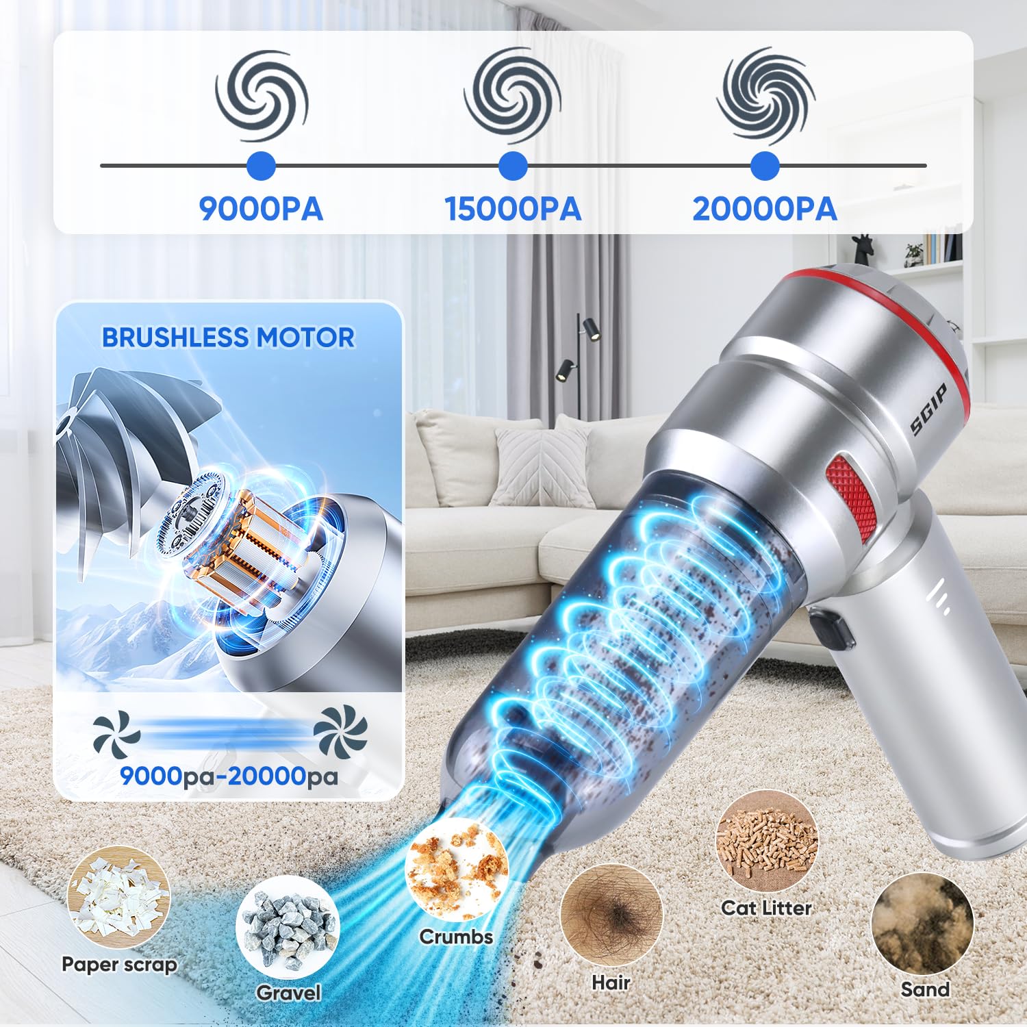 Aspirabriciole Senza Fili TEMOLA 12000Pa - Portatile Per Auto, Casa E Animali Domestici - Foto 9