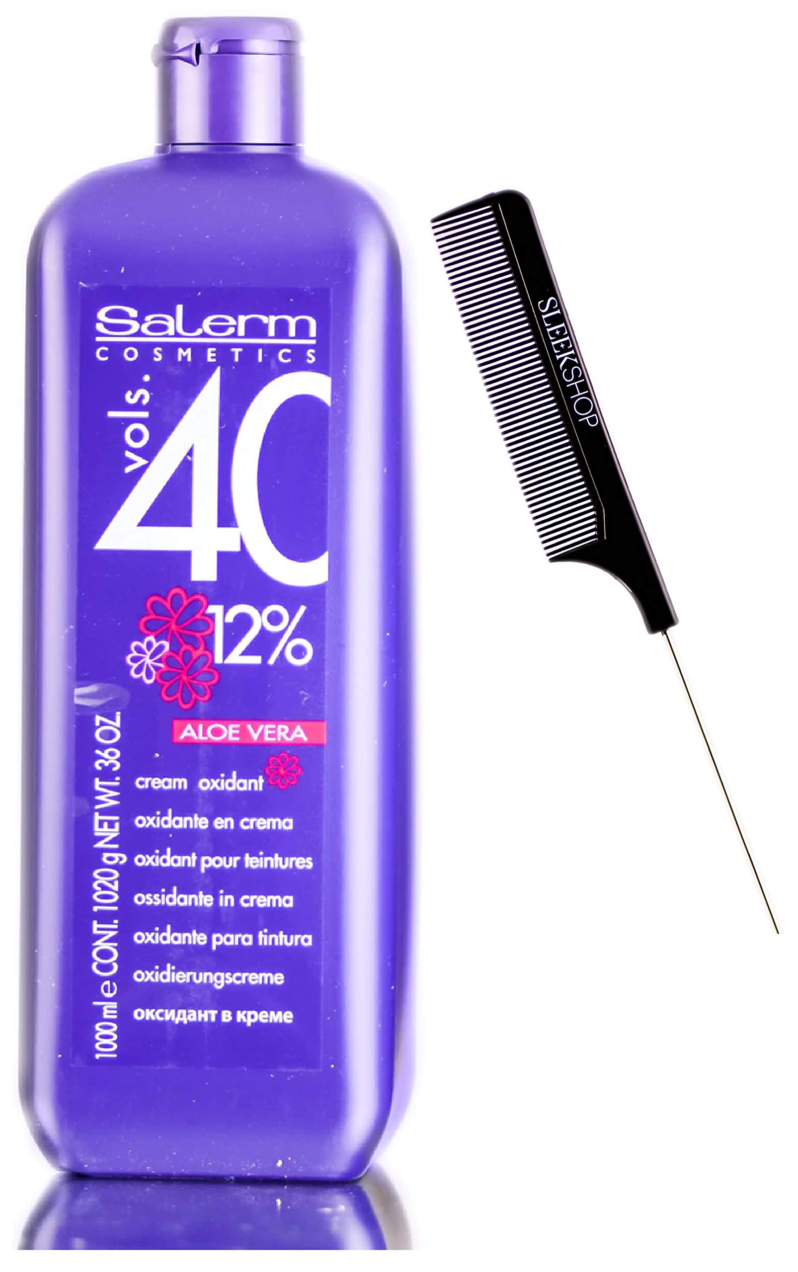 Salerm Cosmetics ALOE VERA Developer Cream Oxidant (w/Sleekshop Stinaface Comb) Hydrogen Peroxide Activator for Vision Hair Color Salermvision Haircolor Dye (40 Volume / 12% - 1000 ml)