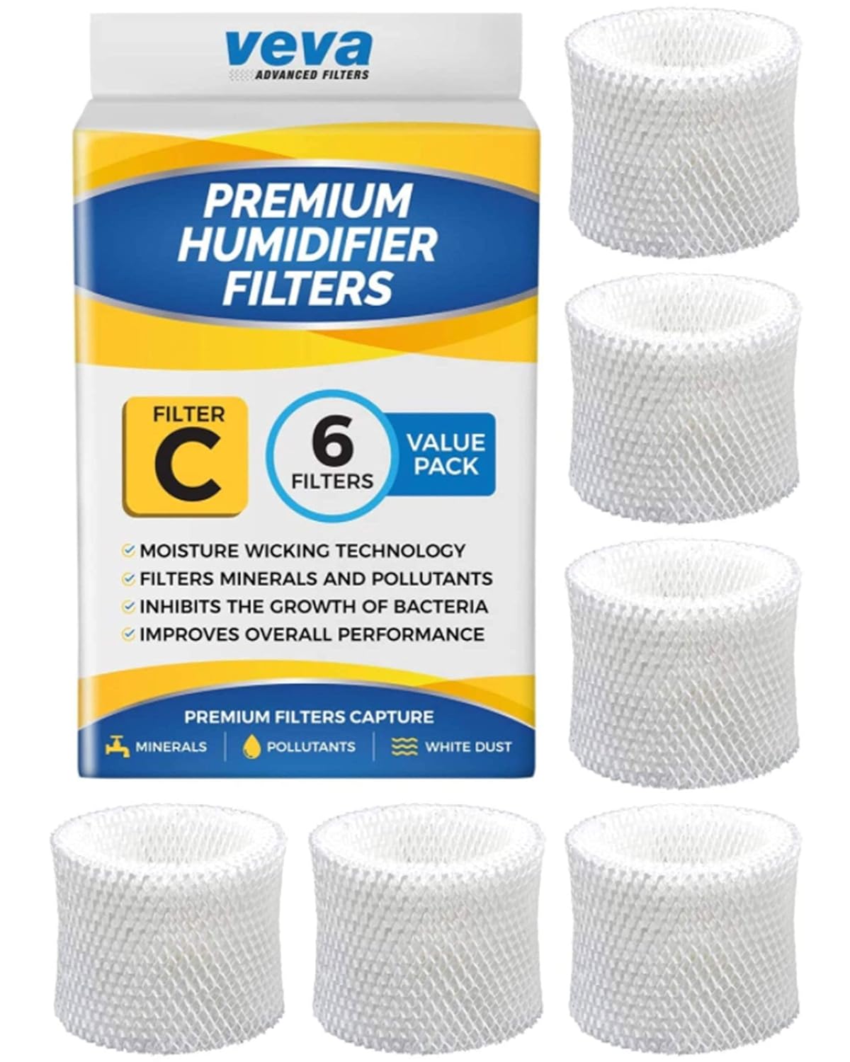 VEVA 6 Pack Premium Humidifier Filters Replacement for Honeywell Filter