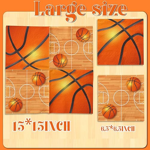 Miniatura 6 de Servilletas de baloncesto para fiesta, 40 unidades, servilletas de papel para fiesta de cumpleaños, servilletas de pelota deportiva para niños y