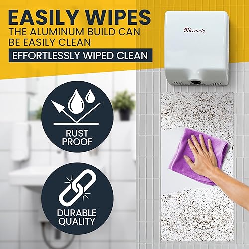 Miniatura 9 de 5Seconds Secadores de manos eléctricos para baños comerciales en 1800 W, acero inoxidable con filtro Hepa, sensor sin contacto, alta velocidad de