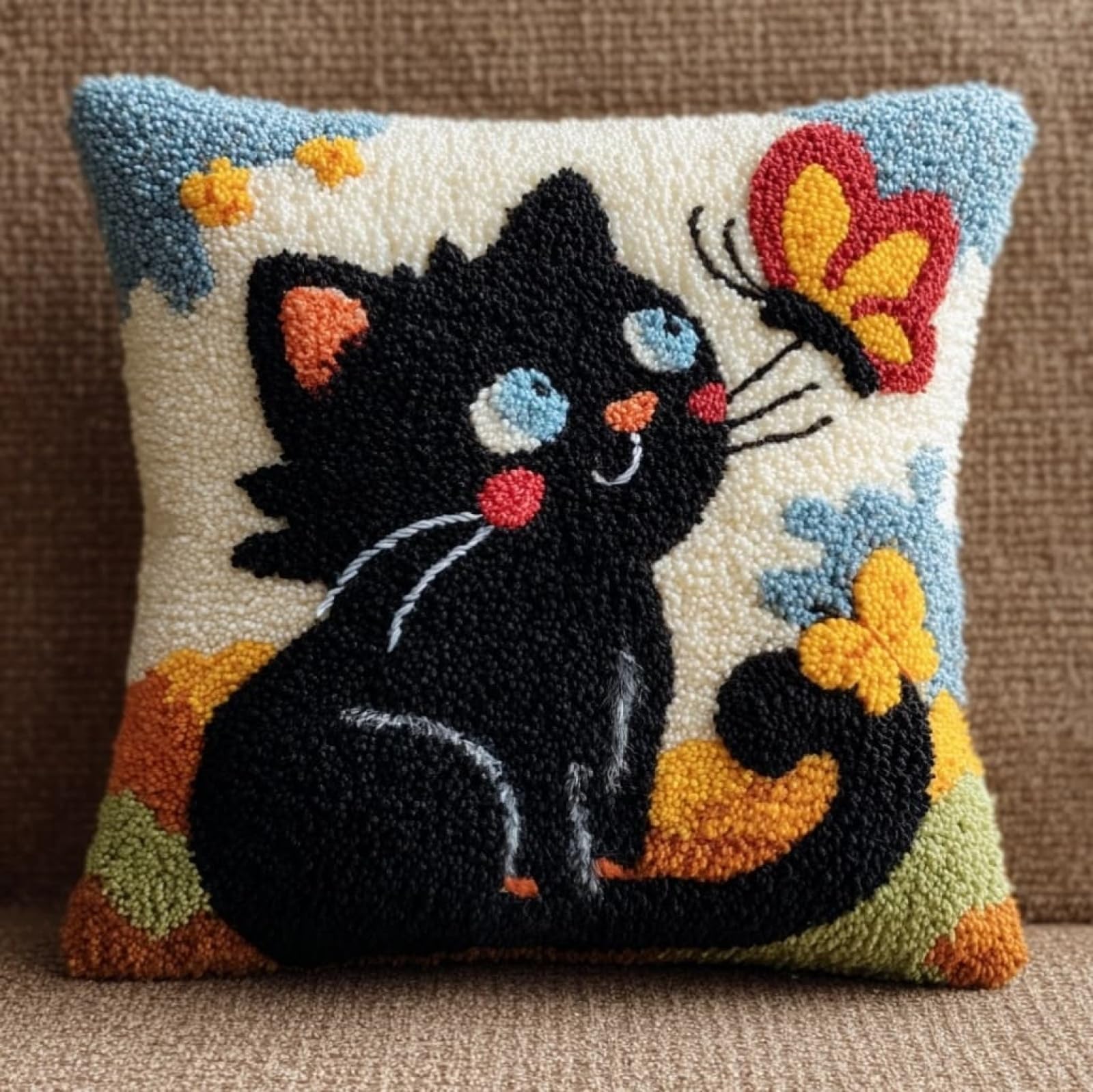 Wallustrioaw Cats And Butterflies Latch Hook Kits Pillow For Adults,