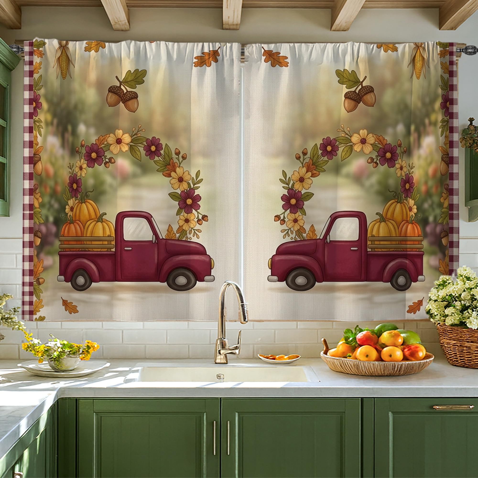 Rideaux de cuisine citrouilles d'automne traditionnels 106,7x114,3cm rustiques