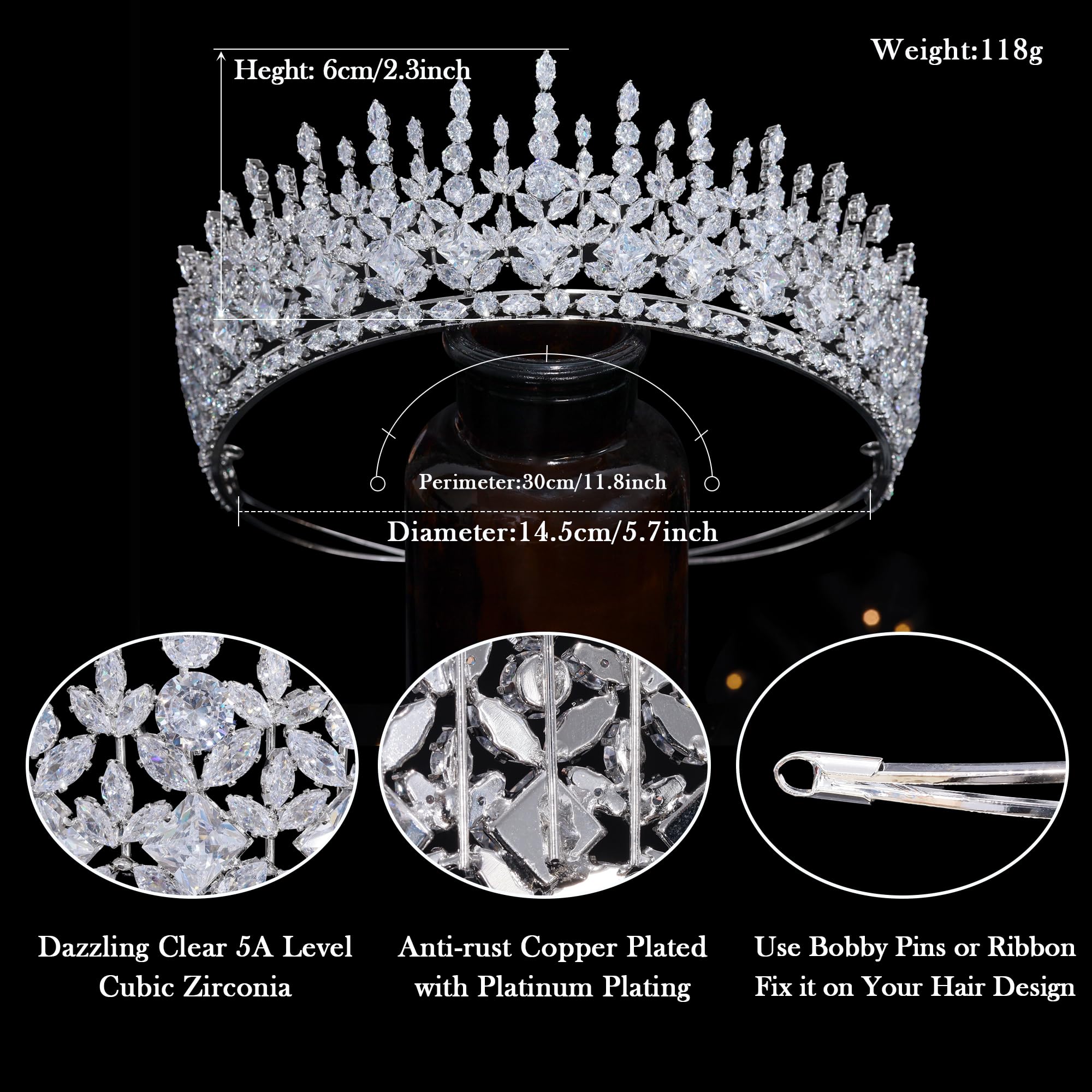New Aoligrace Wedding Tall Cubic Zirconia Tiaras Queen CZ Pageant Crowns ??? Aoligrace Cubic Zirconia Bridal Crown - Wedding Tiara for  main image 2