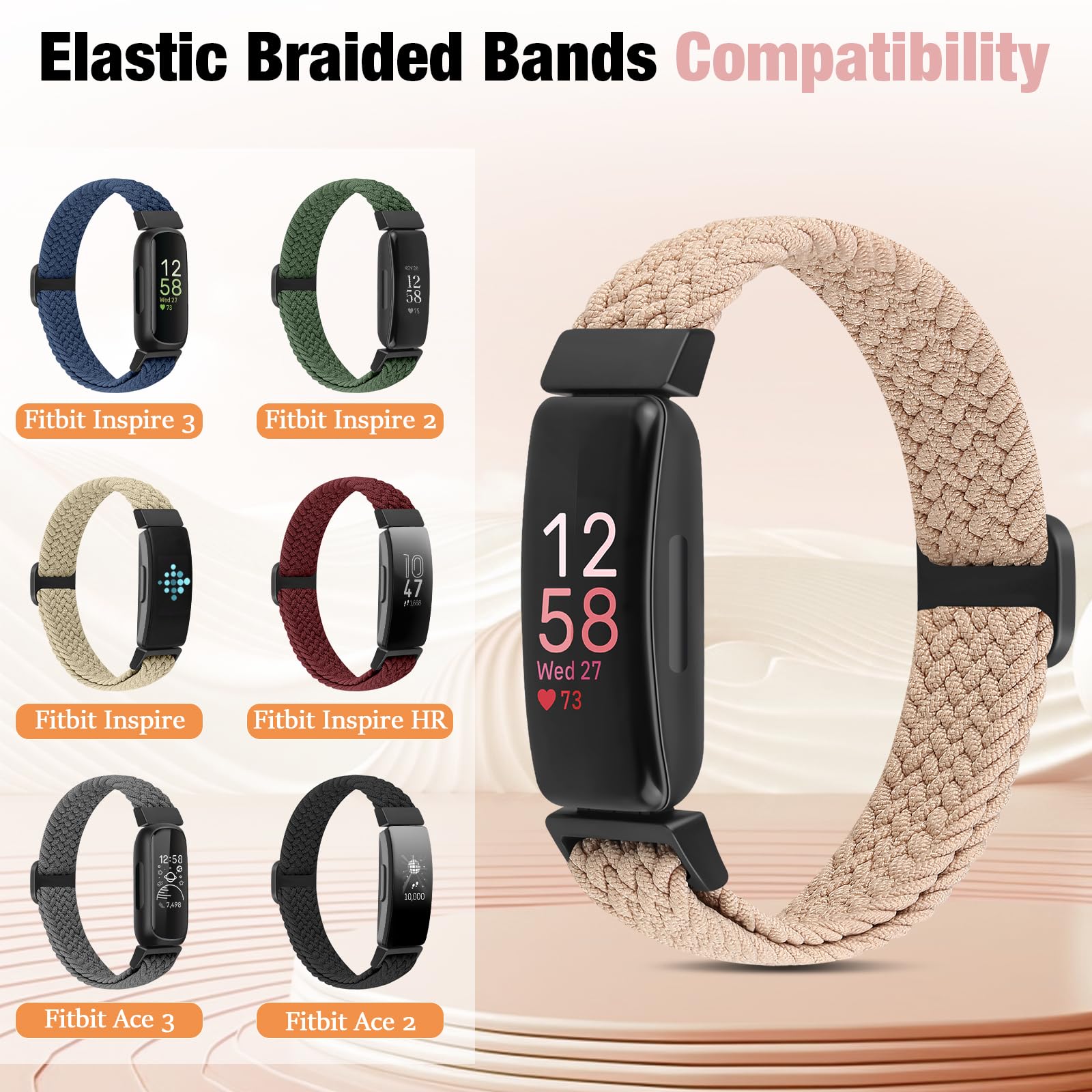 BTTNG 2 Pack Elastic Braided Straps Compatible with Fitbit Inspire 3/ Inspire 2/Inspire/Inspire HR/Ace 3/Ace 2 Women Men Kids - Image 3