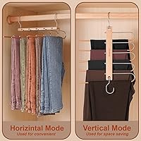 Vista 5 de Perchas para pantalones que ahorran espacio, paquete de 2 – 5 capas antideslizantes de madera multi pantalones perchas ahorro de espacio, diseño