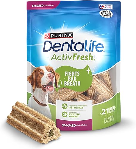 Purina DentaLife ActivFresh - Masticables dentales para perros adultos con sabor a pollo de raza pequeñamediana - Bolsa de 21 unidades