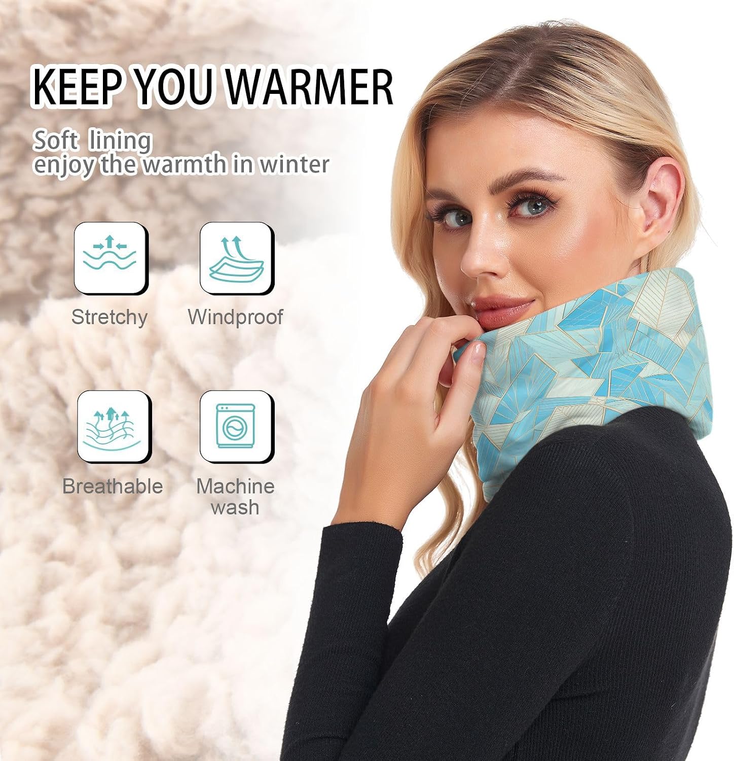 Delicate Cartoon Mint Green Gold Winter Knitted Neck Gaiter for Cold Weather Neck Warmer Men Women Soft Thick for Men & Women