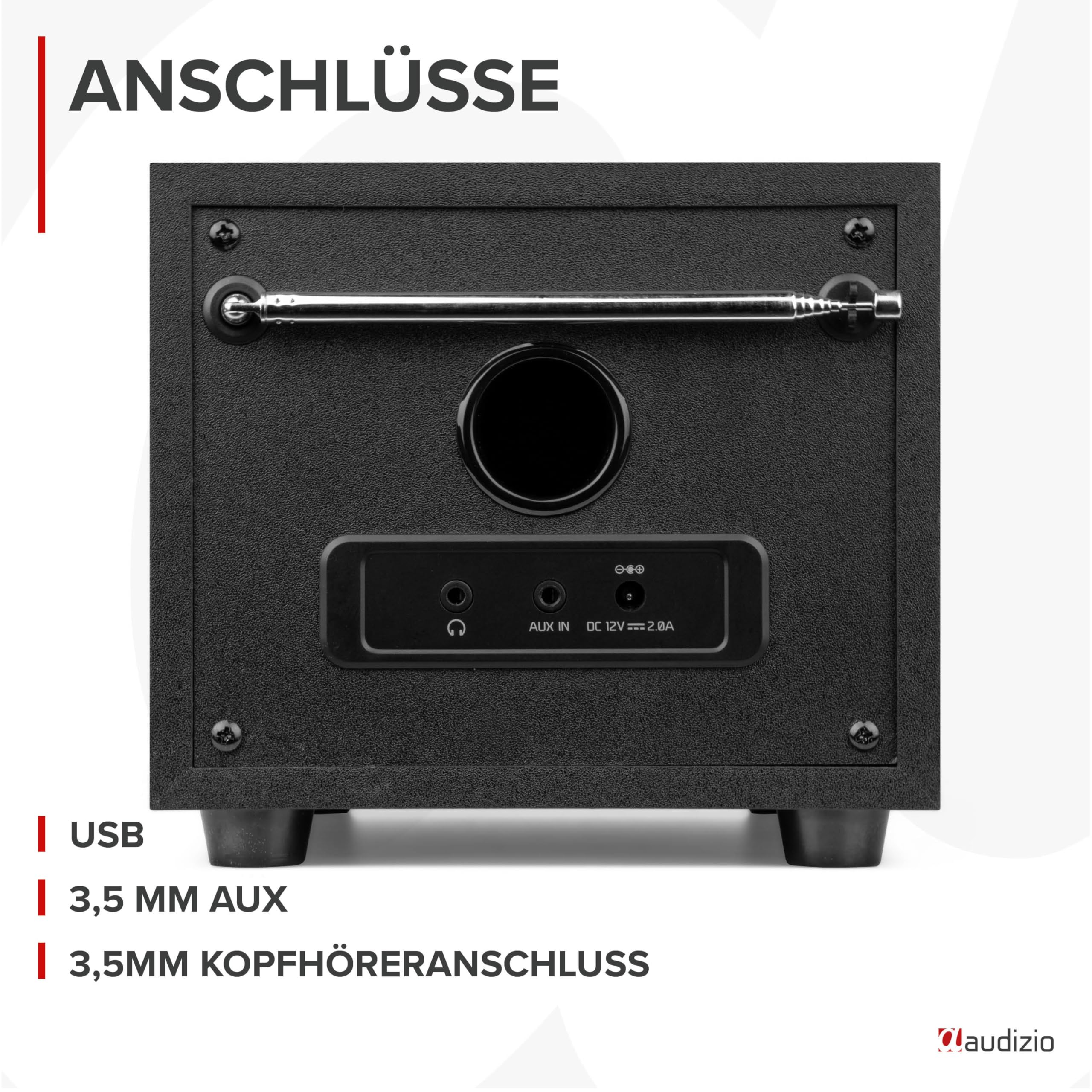 Audizio Vieste - DAB Radio mit Bluetooth, 60 Watt Lautsprecher, DAB Plus Radio mit USB Anschluss, FM & UKW, Weckerfunktion, 20 Speicherplätze, Auto-Suchlauf, Schwarz