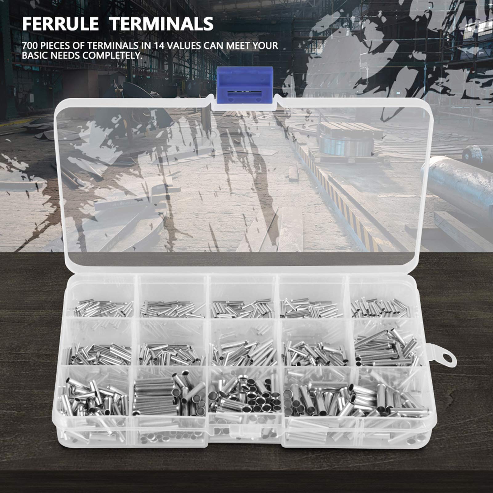 14 valeurs 10–22 AWG non isolés Virole Cuivre Bornes Assortiment kit pour fils câble 700 pcs