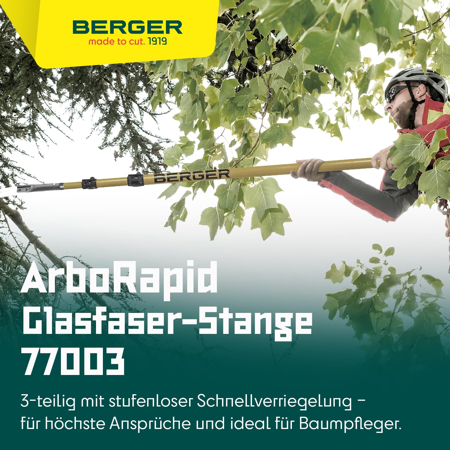 BERGER ArboRapid Set 77039 | Teleskop Astsäge für Profis | Teleskopsäge 6,65m Arbeitshöhe | Hochentaster aus Glasfaser | Baumsäge inkl. Tasche & Aufsatzsäge | Astsäge Teleskop zertifiziert & geprüft
