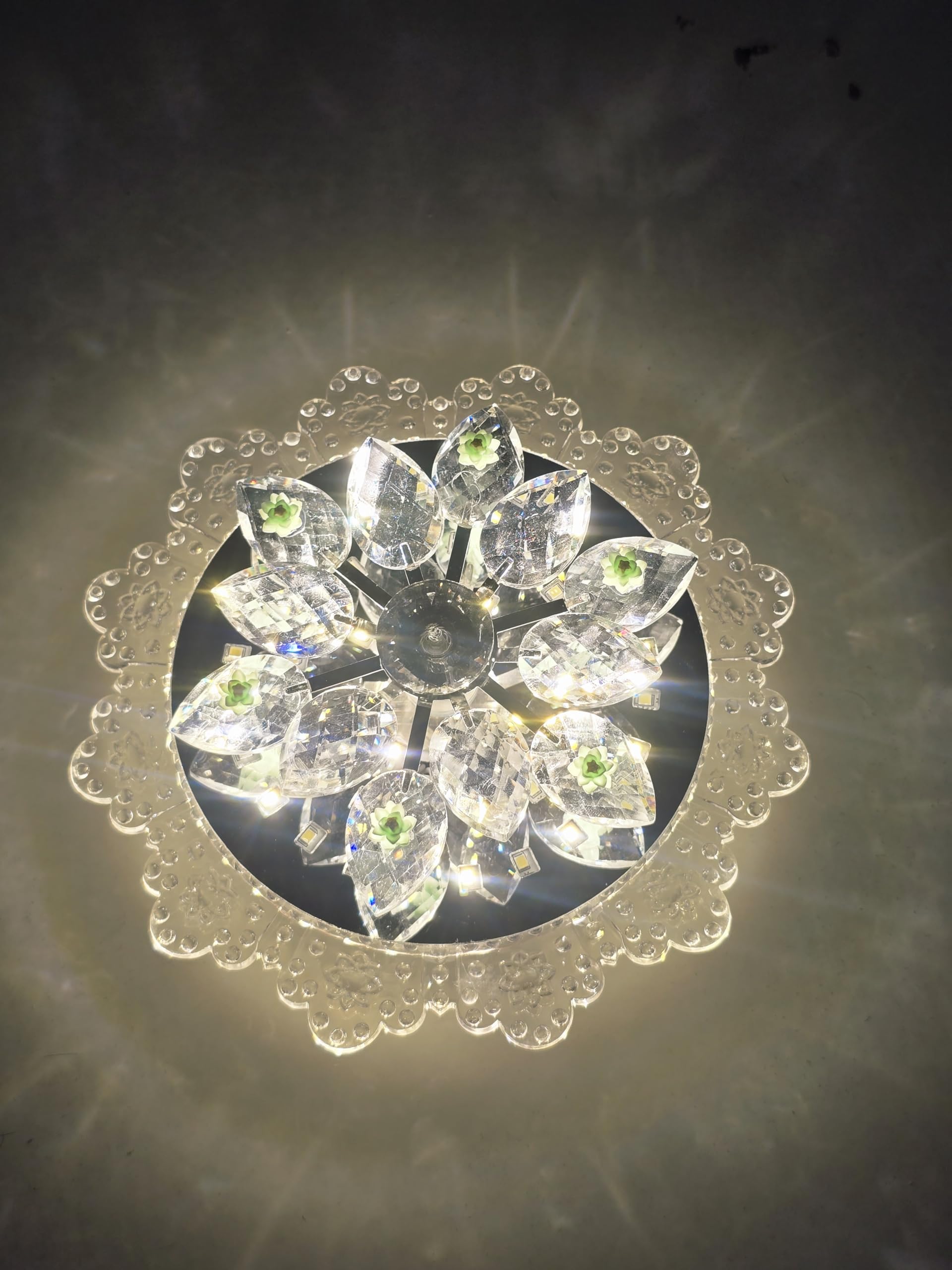 Modern LED Crystal Flush Mount Ceiling Light - 3 Color & Rotating Function - Small Decorative Acrylic Flower Lamp for Bedroom, Passage, Hall etc-image-12