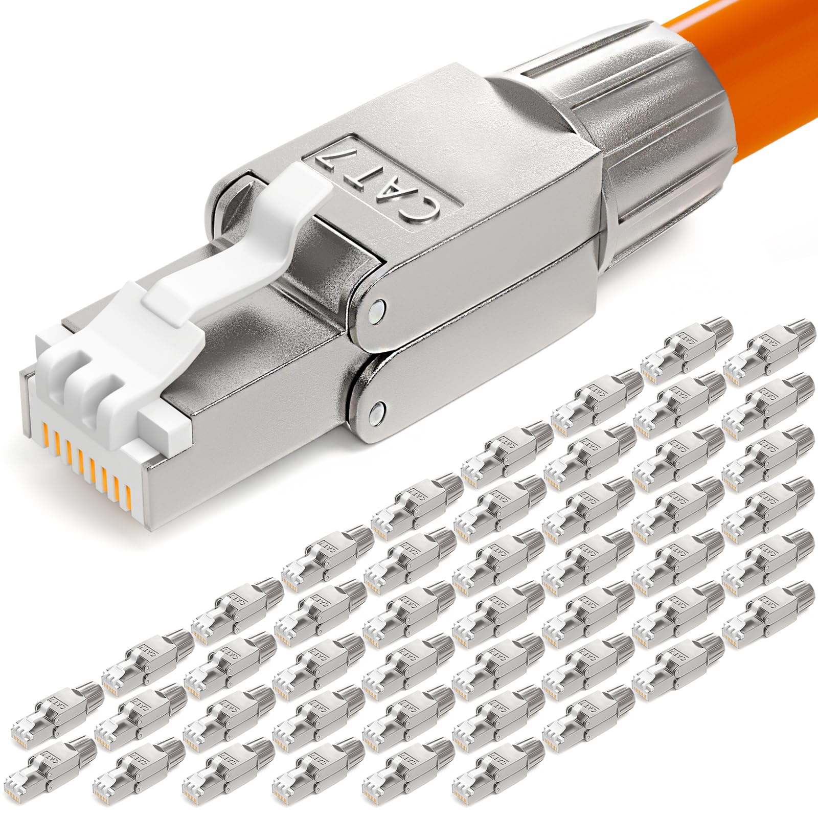 HB-DIGITAL Lot de 48 connecteurs réseau CAT 7 RJ45 pour câble LAN Ethernet rigide - Sans outil LSA - 10 Gbps AWG 22-24 entièrement blindé STP 50μ Contacts plaqués or