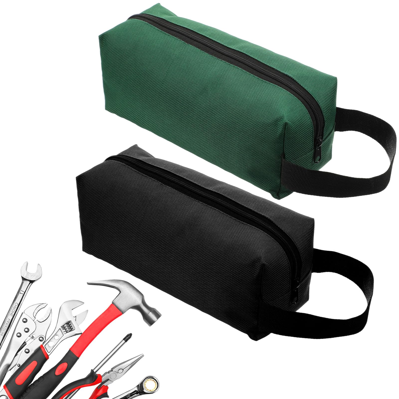 2Pcs Canvas Tool Bag Zipper Pouch Multi-Purpose Storage Organizer Tote Bags Small Zippered Screwdriver Tool Bag Black Green