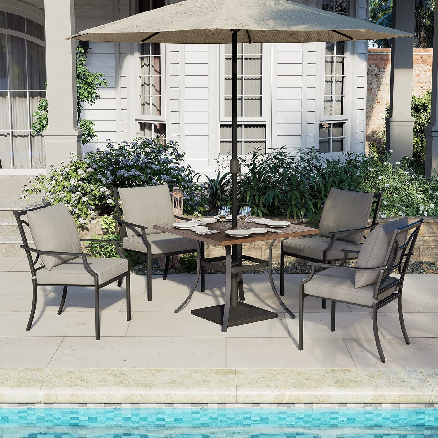 Grand patio 2-Piece Outdoor Dining Chairs Patio Fixed Dining Chair Set of 2 Frame with Removable Grey Olefin Cushions