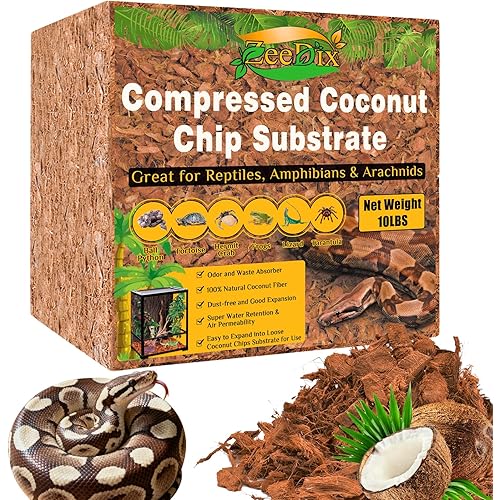 ZeeDix 10LBS Coconut Husk Chip Substrate for Reptiles, 72QT Compressed Organic Coco Coir Chips for Snake Habitat, Reptile Bedding for Ball Python, Tortoises, Geckos, Lizards Terrarium Tanks