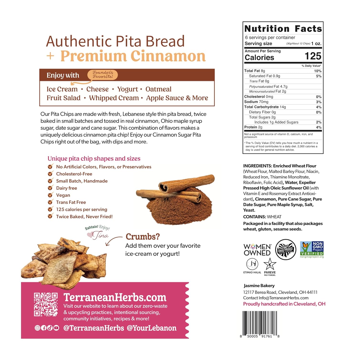 Terranean Pita Chips - (Cinnamon Sugar) | Authentic Twice-Baked Chips, Thin & Crunchy Snacks | Halal, Kosher Certified