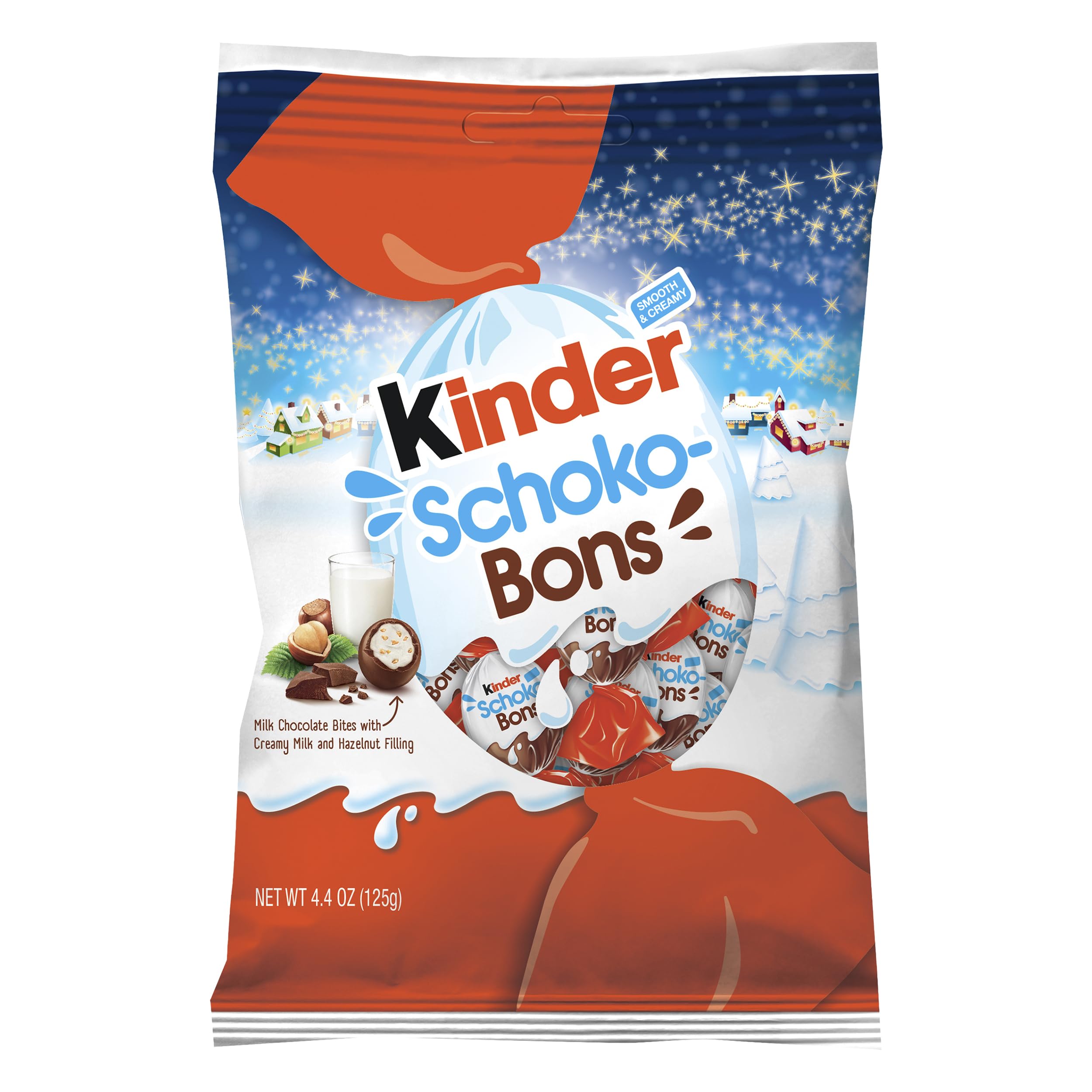 Kinder Schoko Bons, Individually Wrapped Milk Chocolate Bites with Creamy Hazelnut Filling, Stocking Stuffers, 4.4 oz Full Size