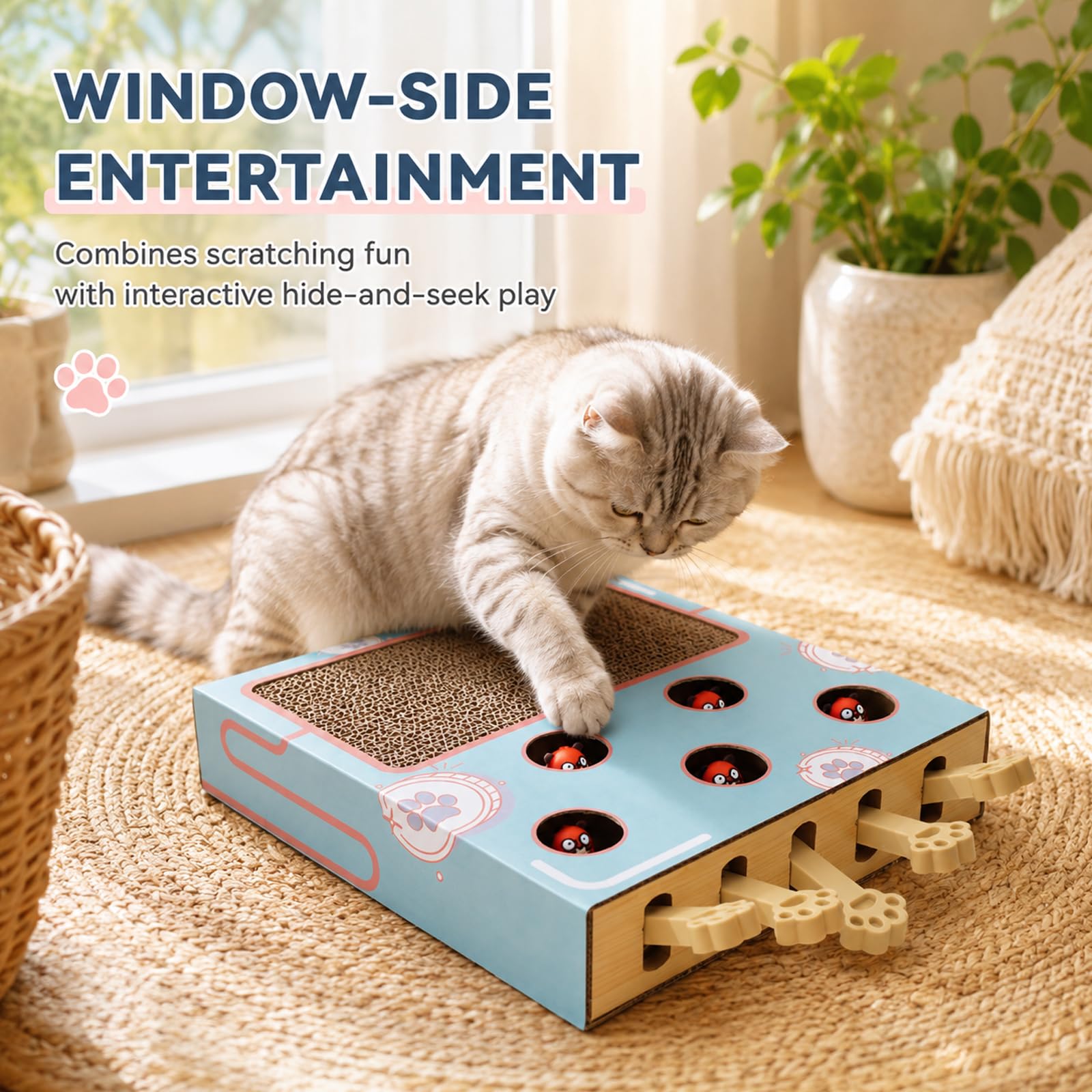 Whack-a-Mole Jouet interactif pour chat 3 en 1 - Planche à gratter et jouet intelligent d'intelligence interactif pour chat - Boîte de récupération de souris interactive contre l'ennui, le stress et