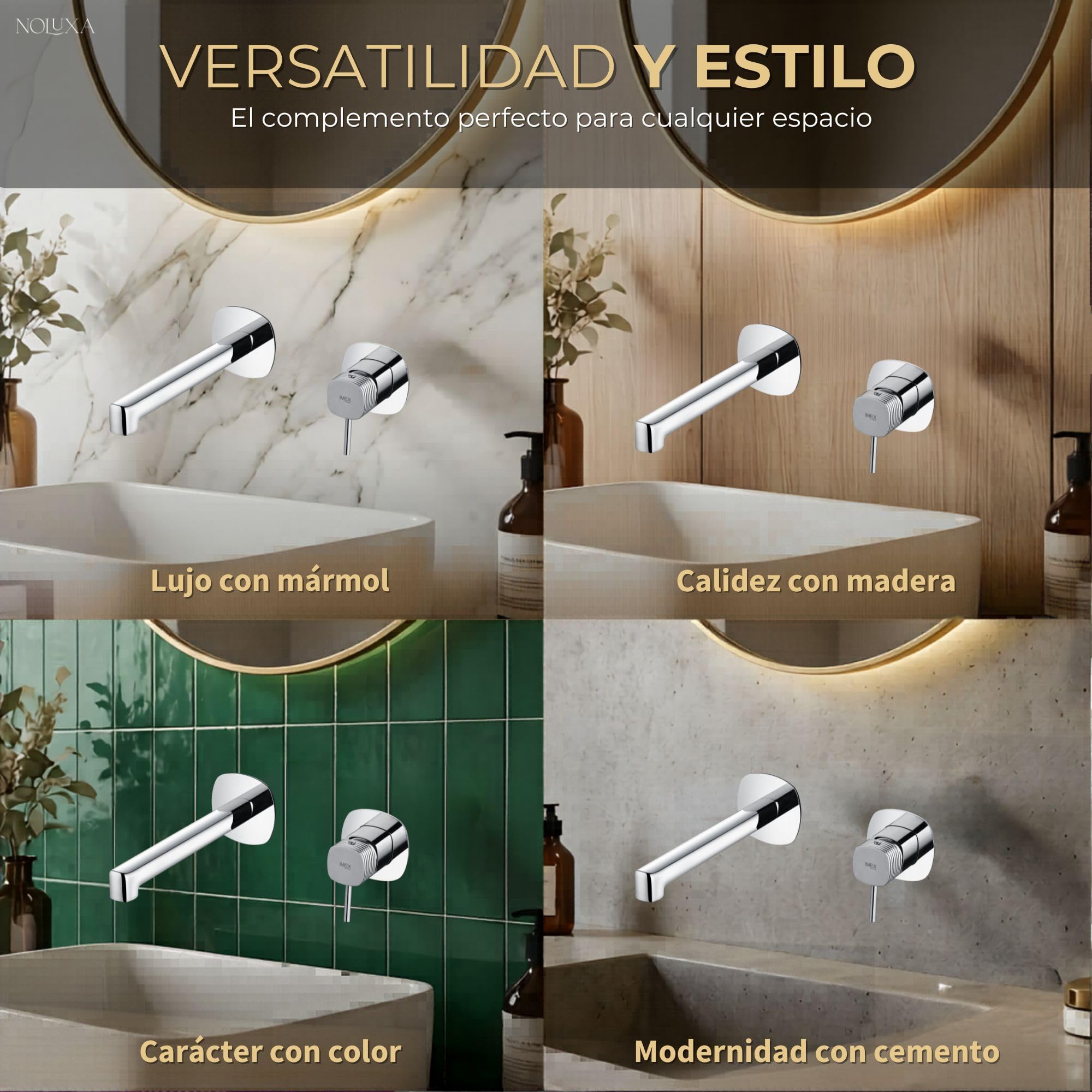 IMEX - Grifo Lavabo Empotrado Cromado | Grifo de Lavabo Monomando Pared Mezclador Agua Fría y Caliente | Grifería en Latón con Cartucho Cerámico Ø35mm | Serie Firenze