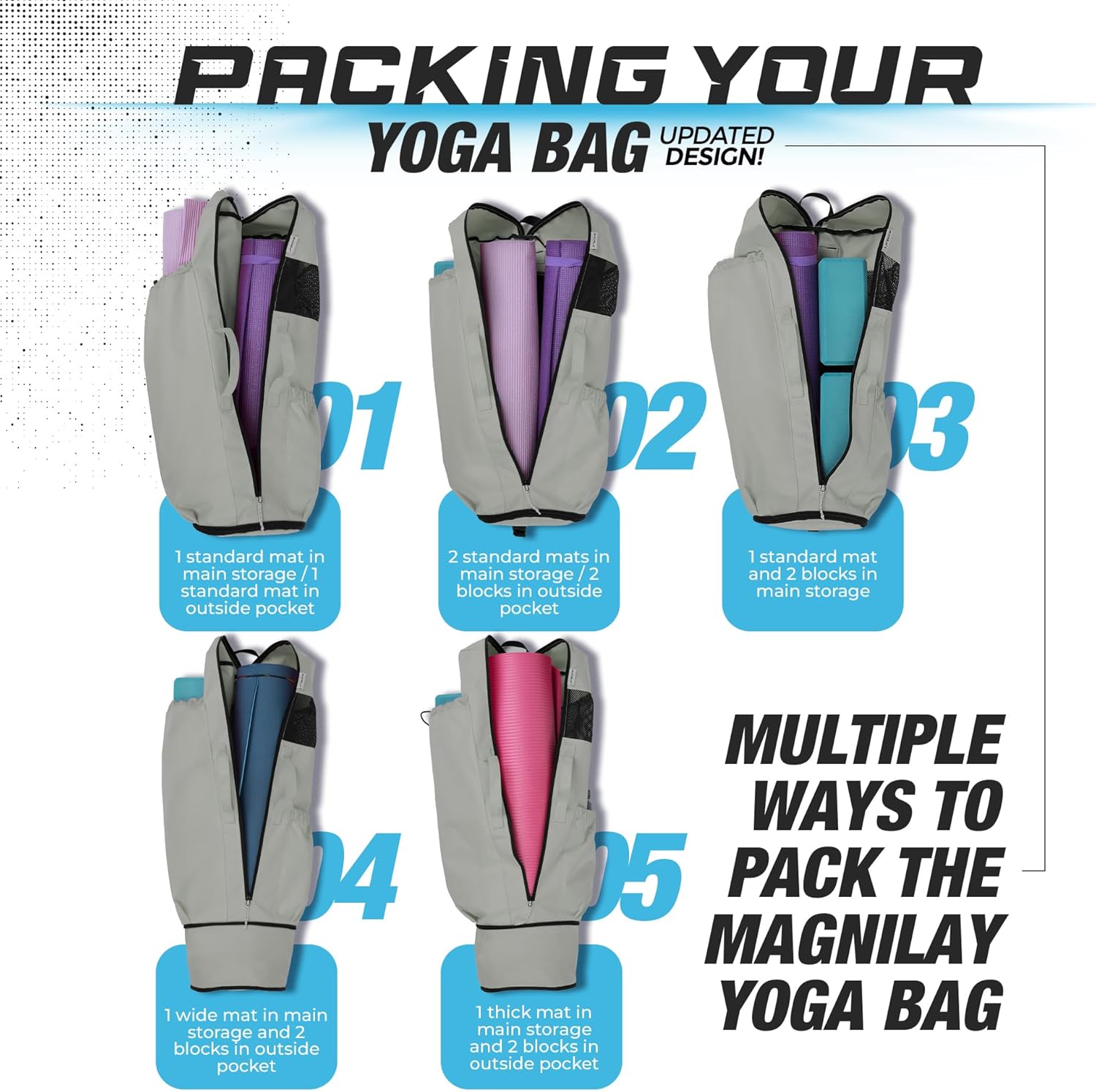 MAGNILAY Yoga Mat Bag - for Women and Men, Yoga Mat Carrier, Fits Mats Blocks and Accessories for Workouts, (32”L)