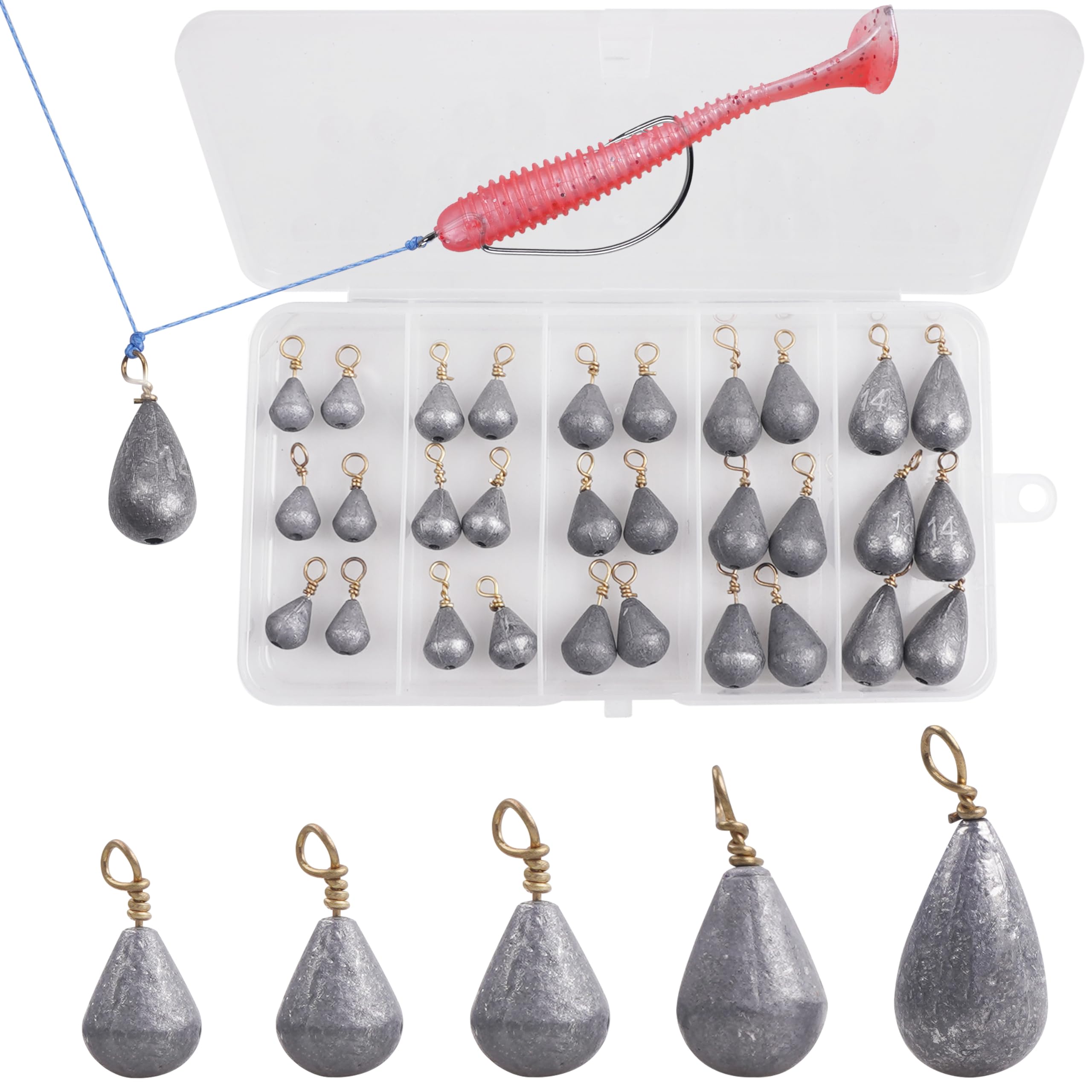 Fishing Drop Shot Weights Kit, Bass Fishing Accessories Kit Include Sinkers Beads Hooks Swivels Stoppers Texas Rig Carolina Rig Drop Shot Rig Wacky