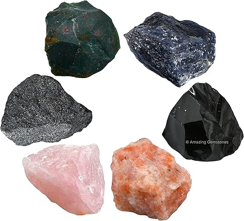 Cristales para el embarazo, juego de 6 piedras de sangre, iolita, hematita, cuarzo rosa, obsidiana negra y cristales curativos y piedras solares