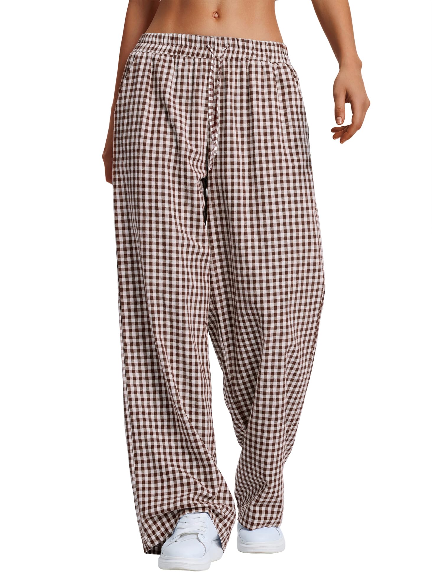Striped Gingham Pants Women 2026 Spring Summer Pajamas Wide Leg Pj Lounge Boxer Bottoms Y2k Trousers with Pocket