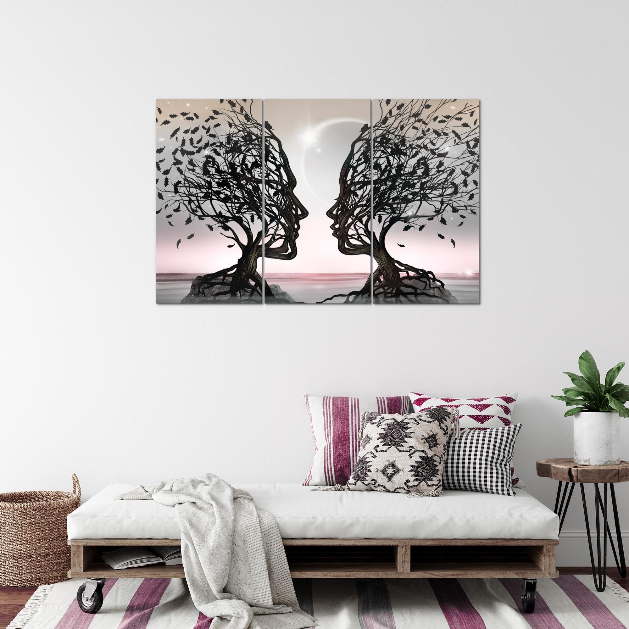 Runa Art Amantes Cuadro Lienzo no Tejido 3 Piezas Árbol abstracto Gris Rosa Dormitorio Corredor 044831b