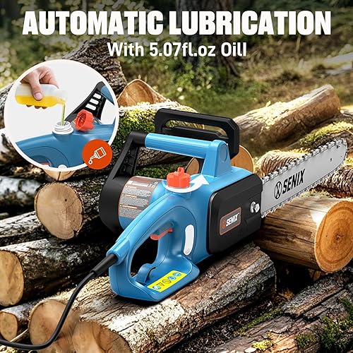 Miniatura 6 de SENIX Motosierra eléctrica, motosierra con cable de 14 pulgadas, sierra de cadena de 10 amperios para cortar madera, recortar árboles, herramienta