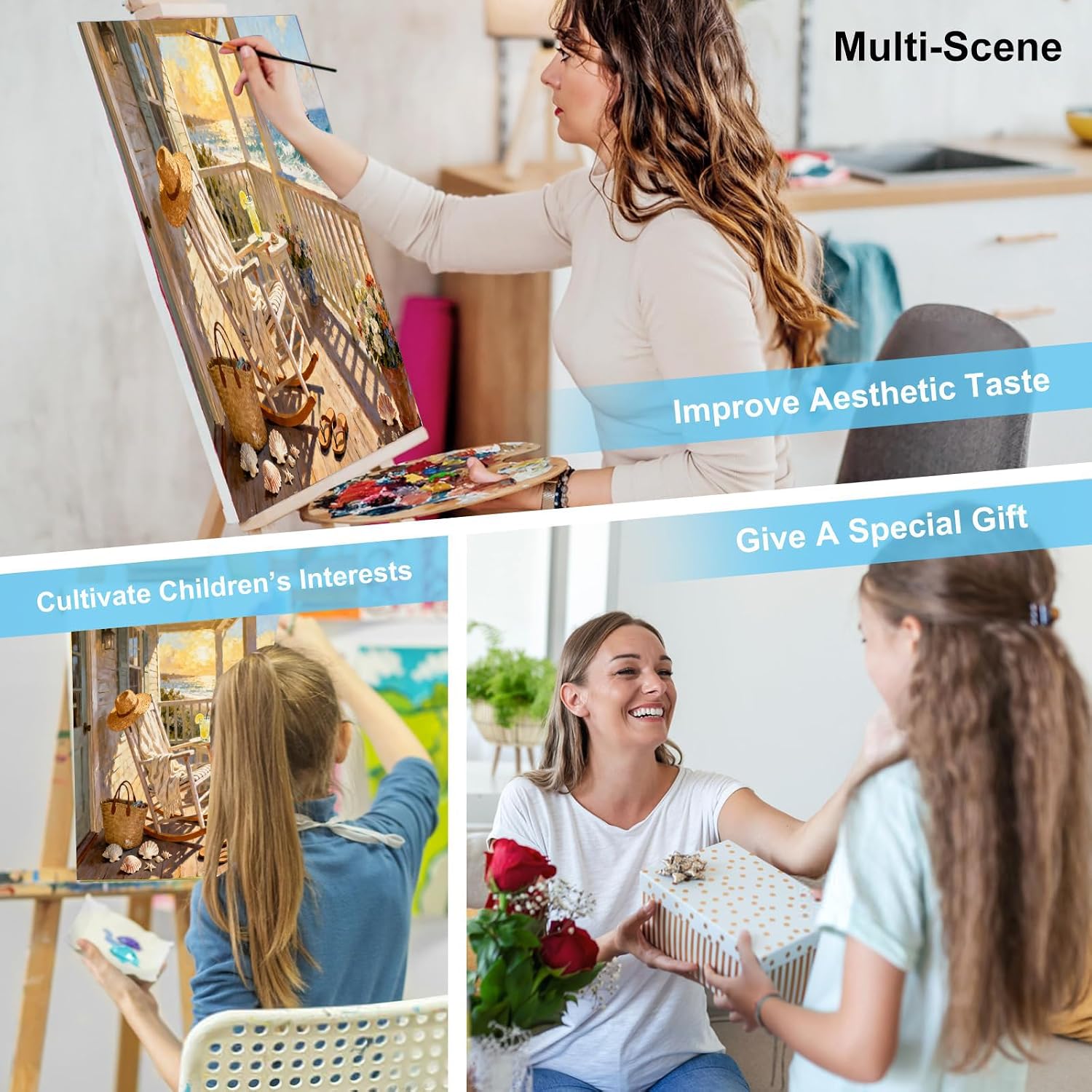 tigdtiu Beach Paint by Numbers Kit for Adults Beginners, Landscape Adult Paint by Number Kits on Canvas, DIY Acrylic Oil Easy Painting by Numbers for Home Wall Decor 16X20 inch