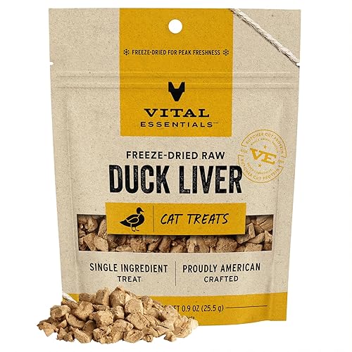 Vital Essentials Freeze Dried Raw Single Ingredient Cat Treats, Duck Liver, 0.9 oz - Duck Liver - 0.9 Ounce (Pack of 1)