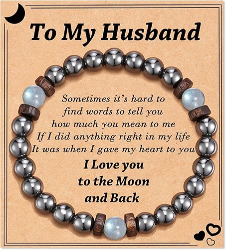 Tarsus Regalos para el día del padre para hombres, papá, marido, novio, abuelo, hermano, piedra natural, cuentas de piedra luna, pulsera hecha a