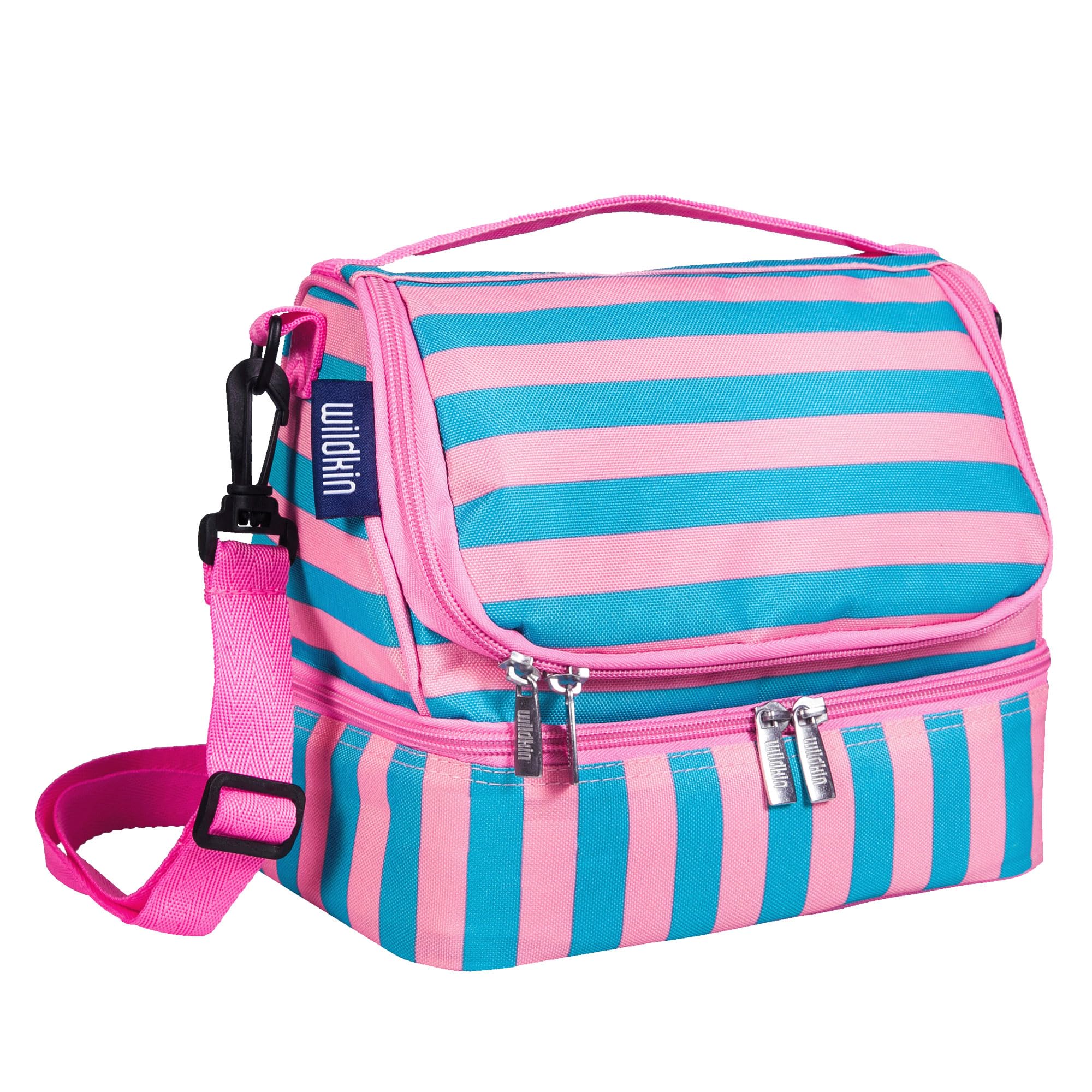 Wildkin Two Compartment Insulated Lunch Bag for Boys & Girls, Perfect Solution for Packing Hot or Cold Snacks for Kids' School and Travel, Ideal for Lunch Bag for Kids (Pink Stripes)