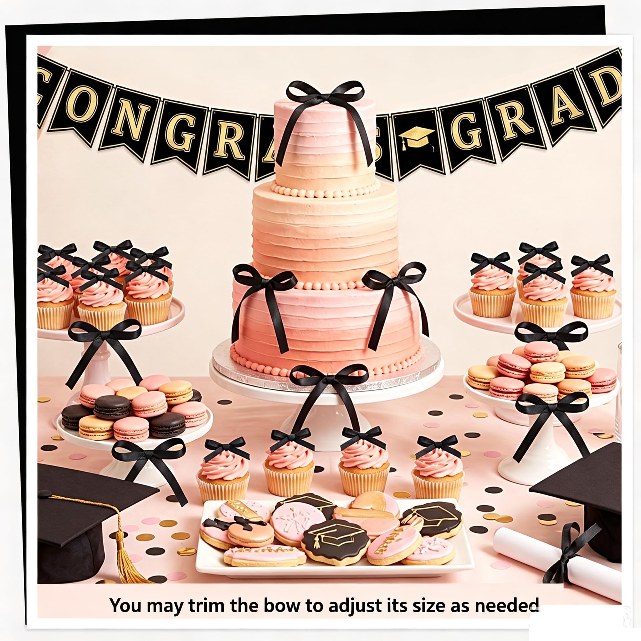 Black Ribbon Bow Cake Toppers - Halloween Party Decor -5