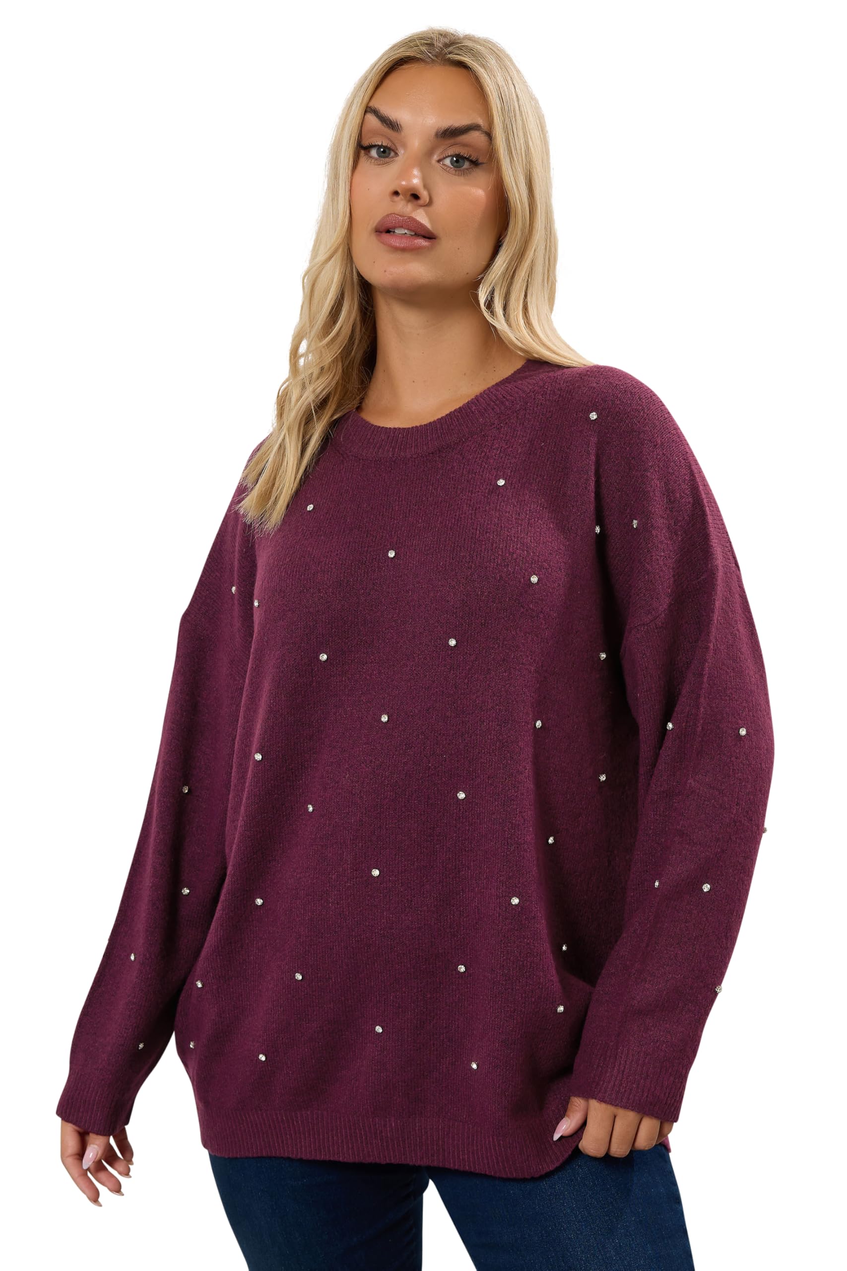Yours Curve Red Diamante Embellished Jumper - Women's - Plus Size Curve