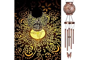 Solar Powered Wind Chimes with Butterfly Motif and Rotating Lantern