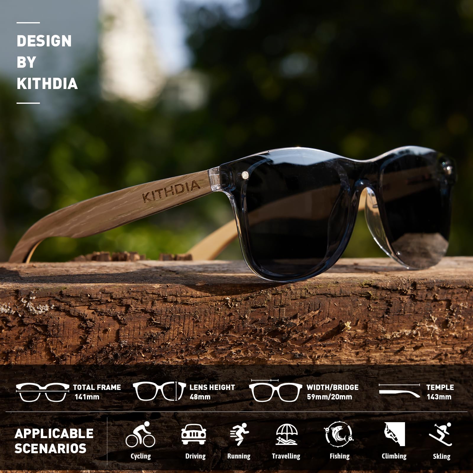 Ciemny Orzech/Zebra Wood Temple Okulary Przeciwsłoneczne Męskie i Damskie Polaryzacyjne S5029