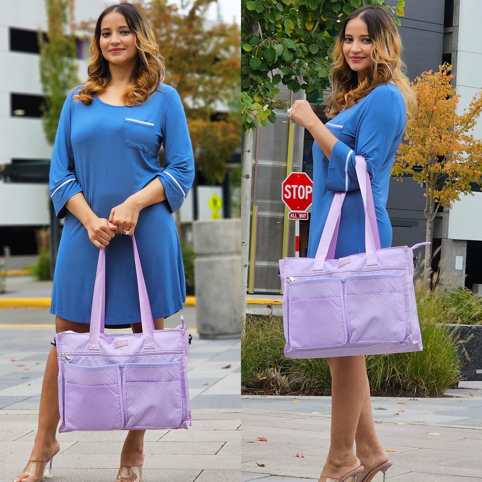 ITIEZY Borsa shopper da donna, grande, impermeabile, con 18 tasche, 16 pollici, borsa da lavoro da donna con chiusura lampo, per università, ufficio, lavoro, viaggi