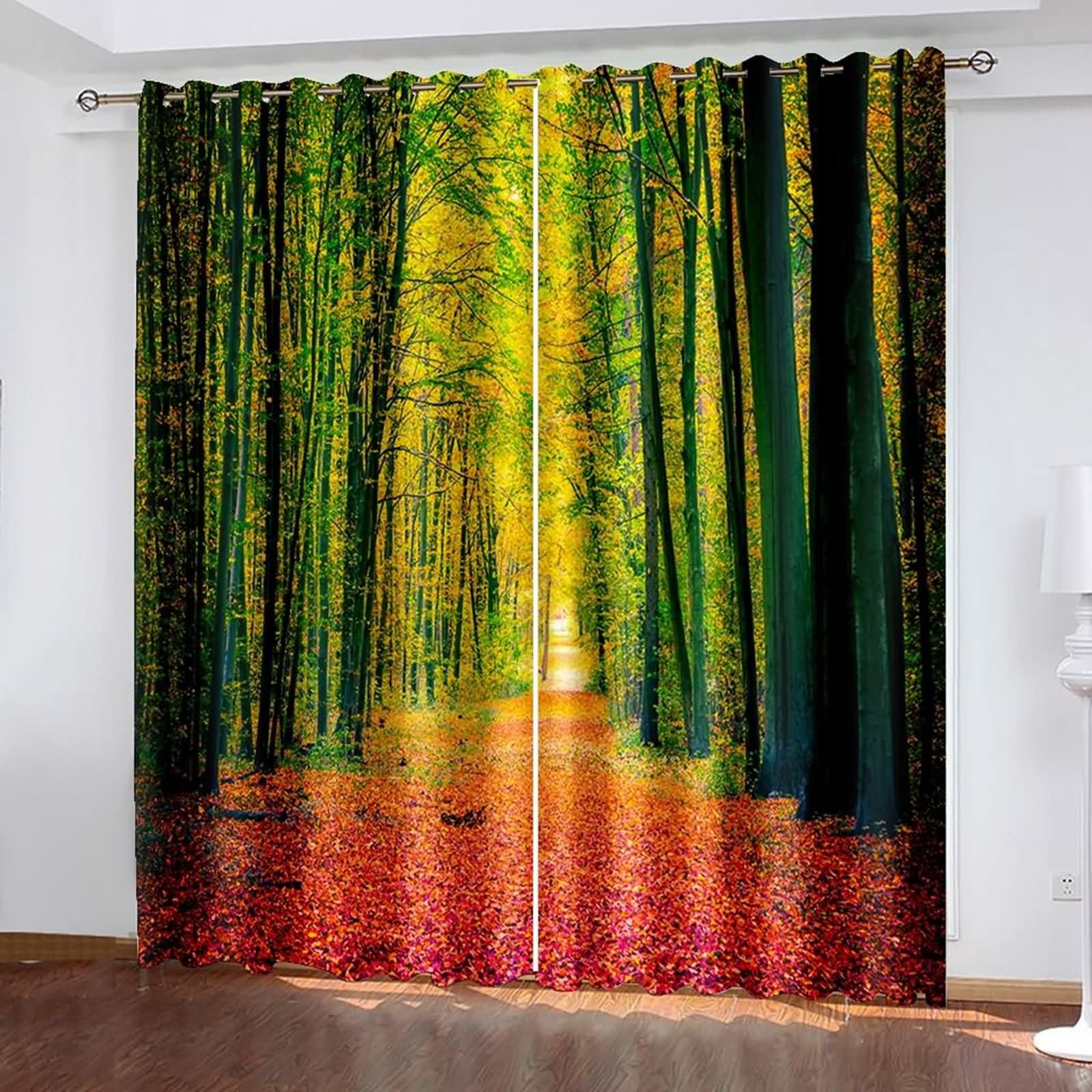 Homxi Drapes for Balcony Blackout 2 Panels Set,2 x 52W x 108H in,Blackout Curtains with Grommet Wood Trail Landscape Green Fuchsia Window Drapes for Balcony