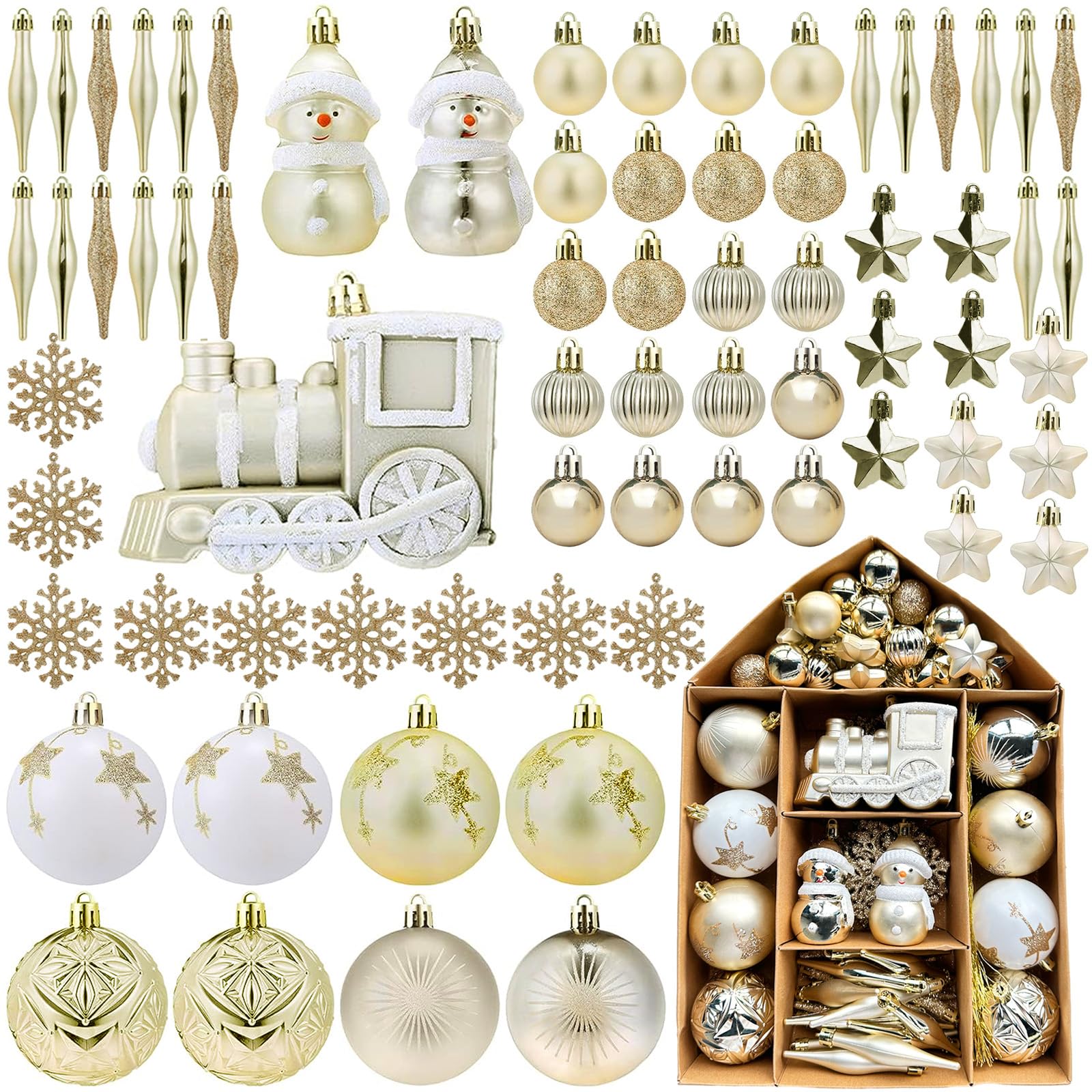 75 Bolas de Navidad Adornos Navidad, Decoraciones de Navidad de Plástico Juego de Bolas de Navidad Decoración Navidad Plástico Decoraciones para el Árbol de Navidad Dorado Fiesta de Navidad